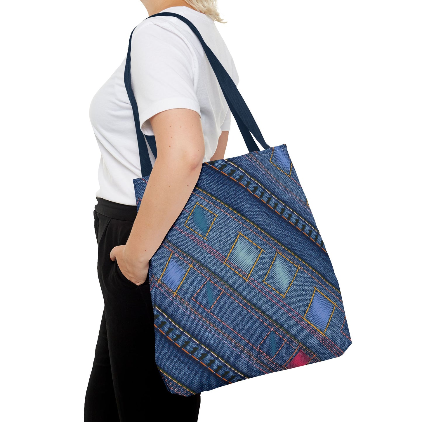 Denim Fabric Imitation Print Unisex Canvas Bag Poly Spun 3 Sizes Tote Bag 189-2