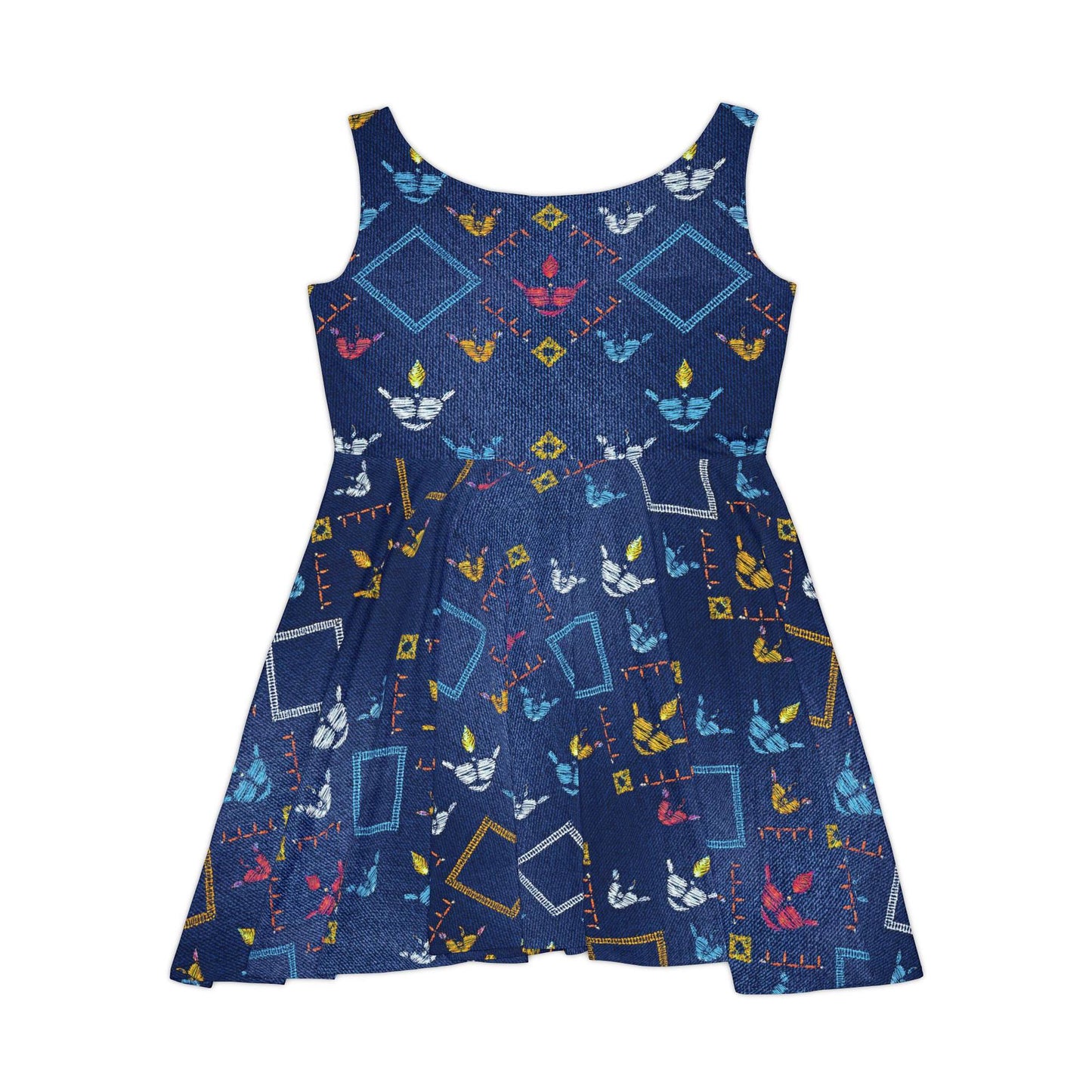 Women Denim Print Skater Dress, Denim Print Poly-Span Dress - 44