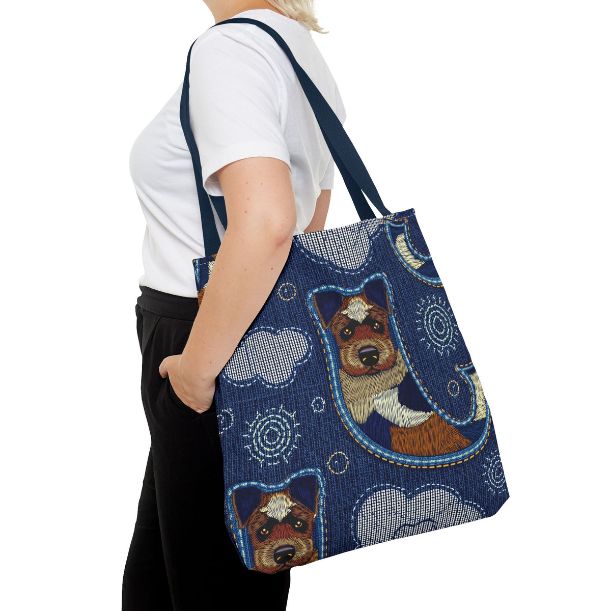 Denim Fabric Imitation Print Unisex Canvas Bag Poly Spun 3 Sizes Tote Bag 191-9
