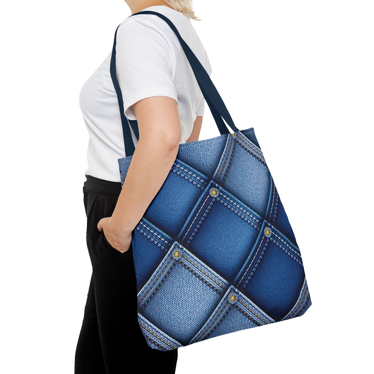Denim Fabric Imitation Print Unisex Canvas Bag Poly Spun 3 Sizes Tote Bag 116