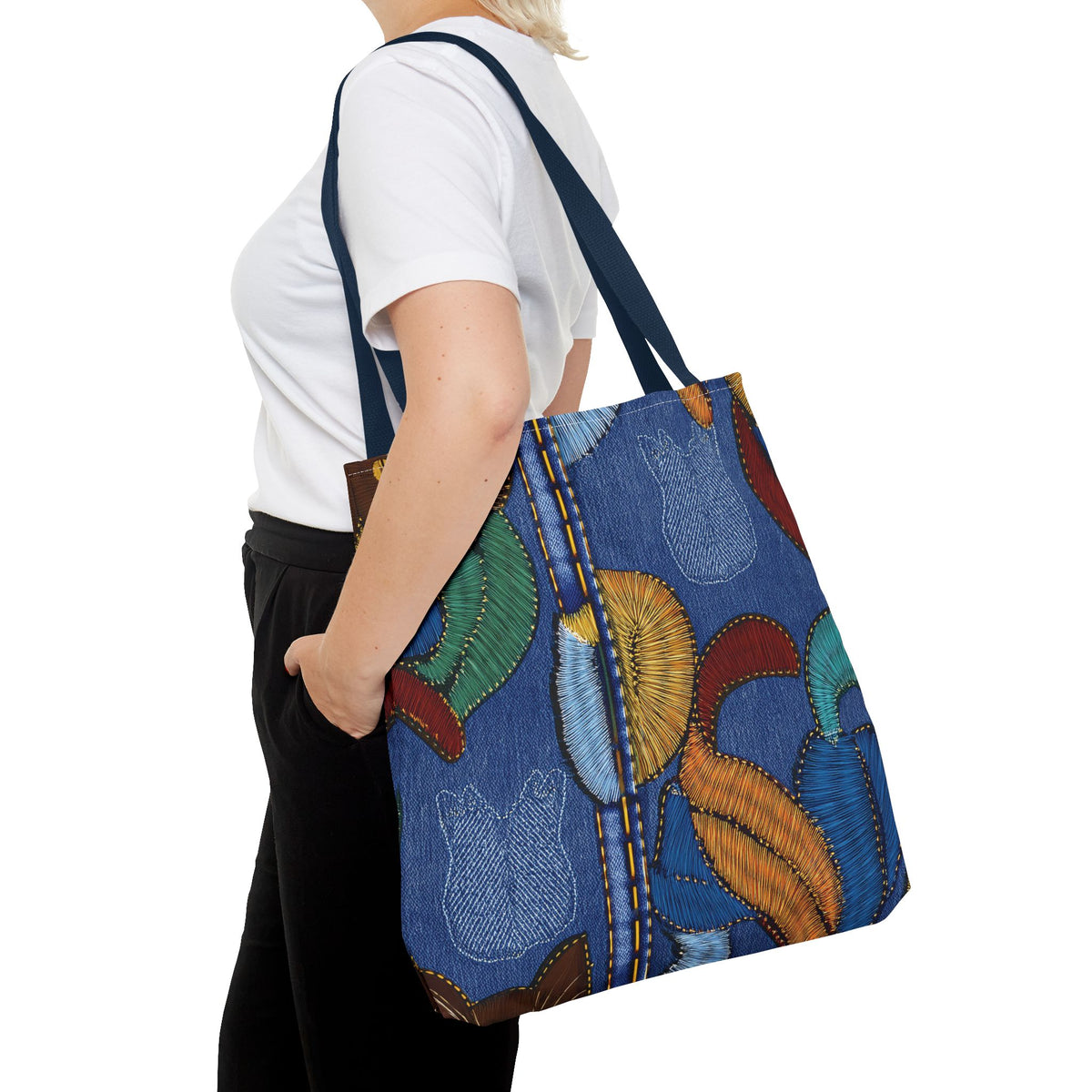 Denim Fabric Imitation Print Unisex Canvas Bag Poly Spun 3 Sizes Tote Bag 190-3