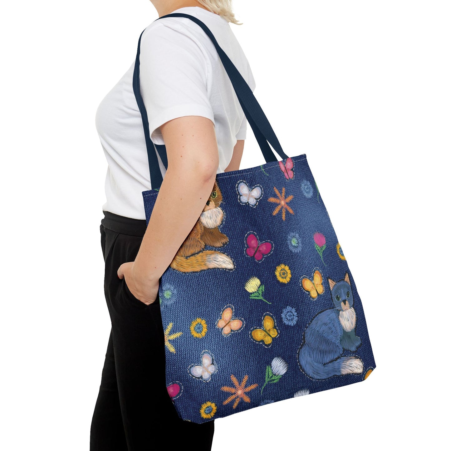 Denim Fabric Imitation Print Unisex Canvas Bag Poly Spun 3 Sizes Tote Bag 190-13