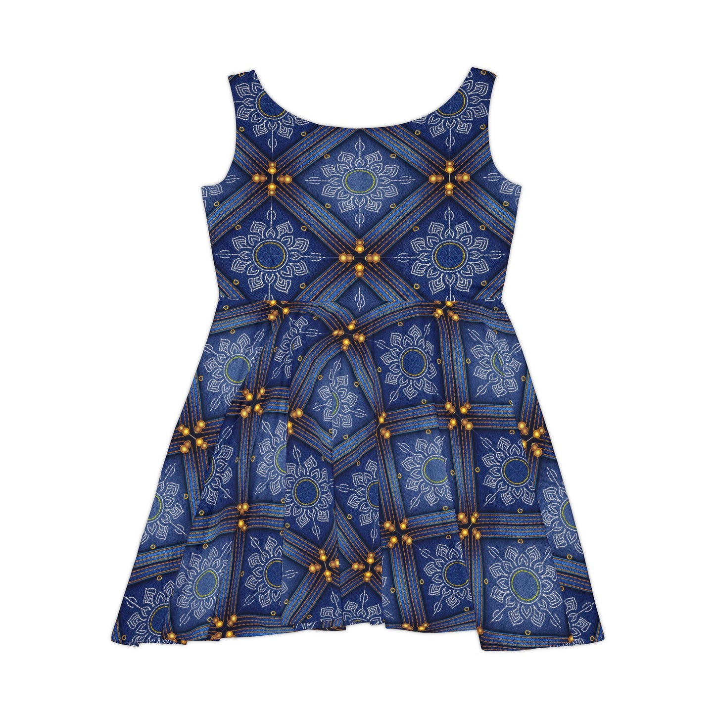 Women Denim Print Skater Dress, Denim Print Poly-Span Dress - 42