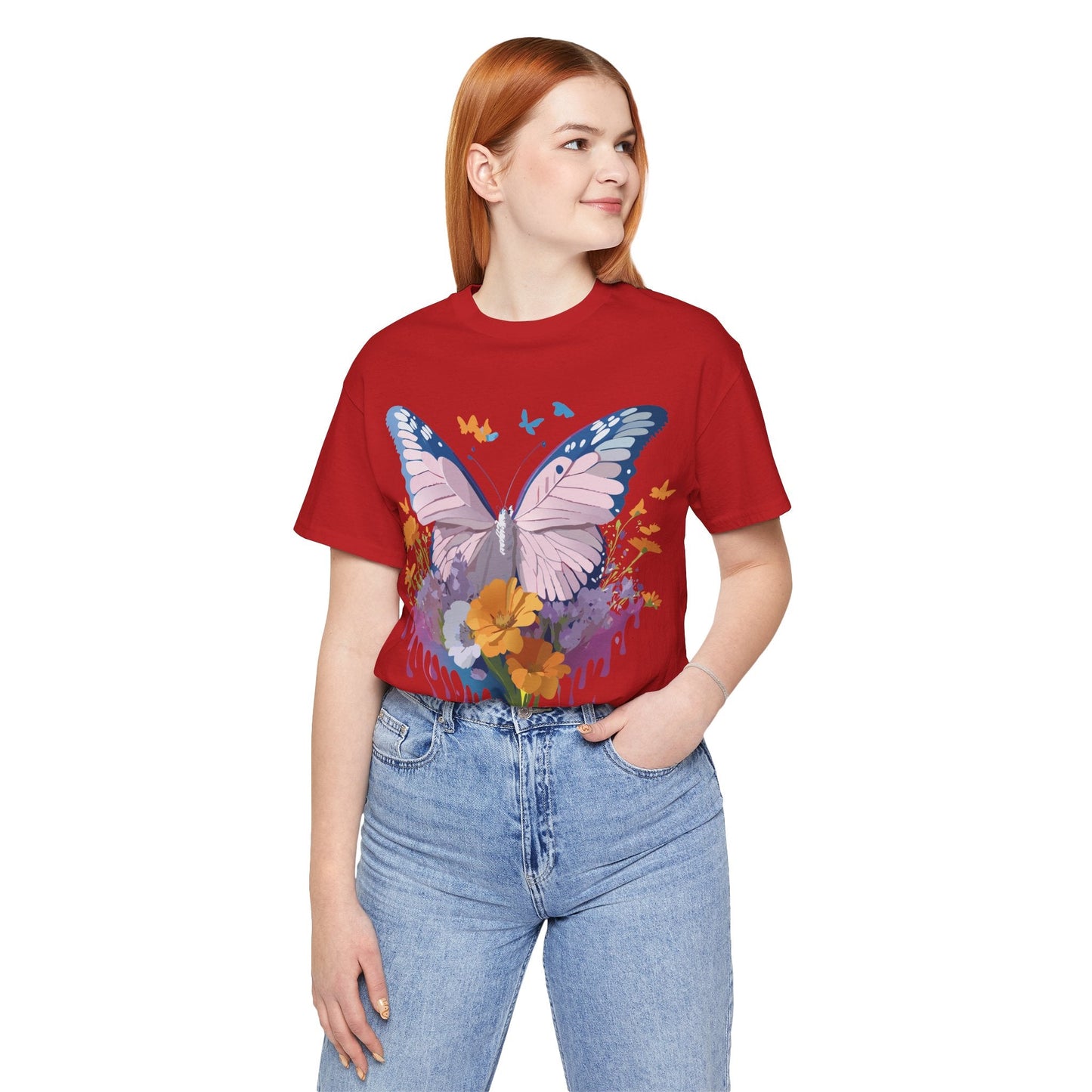 Butterfly Graphic Unisex 100 Cotton Lightweight Vintage Floral Design Jersey Tee 49