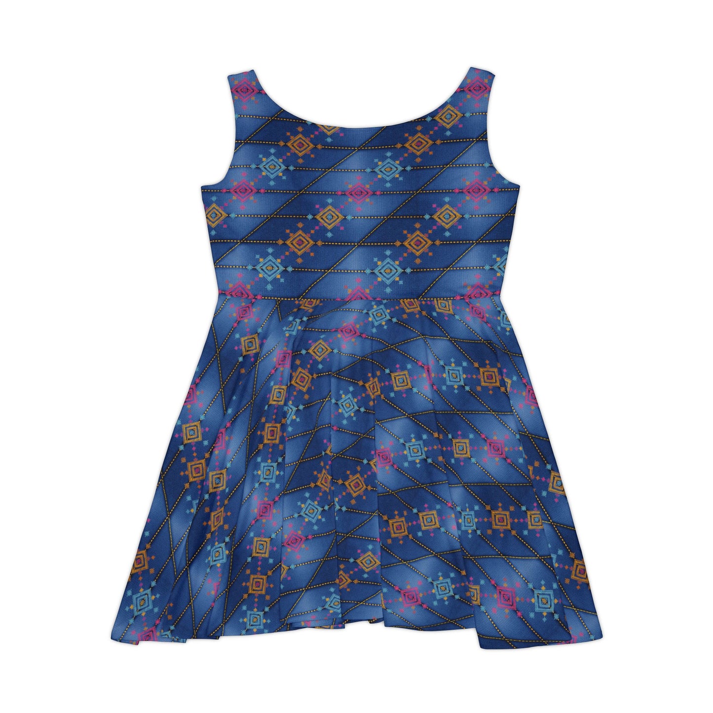 Women Diwali Denim Print Skater Dress, Denim Print Poly-Span Dress - 47