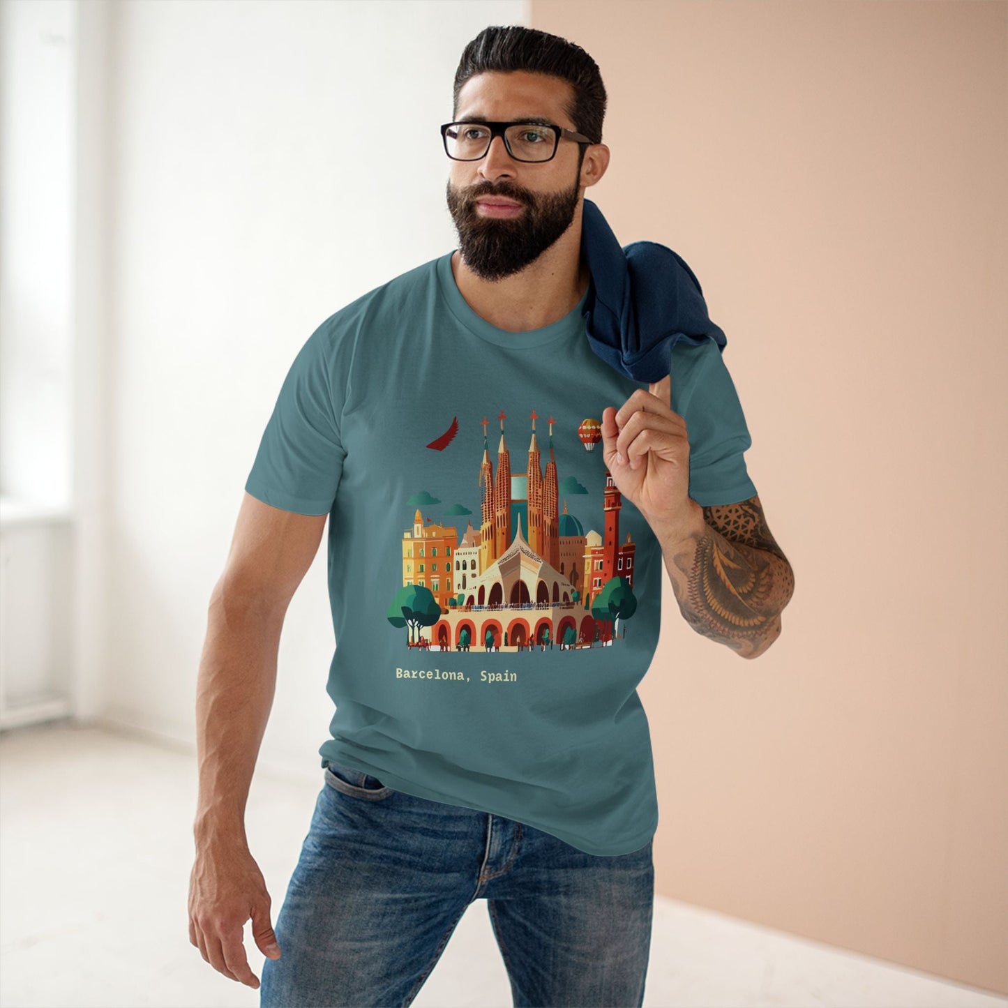 Barcelona Travel Shirt Unisex Cotton Art Tee Retro2Nova Premium Quality Original Art Design