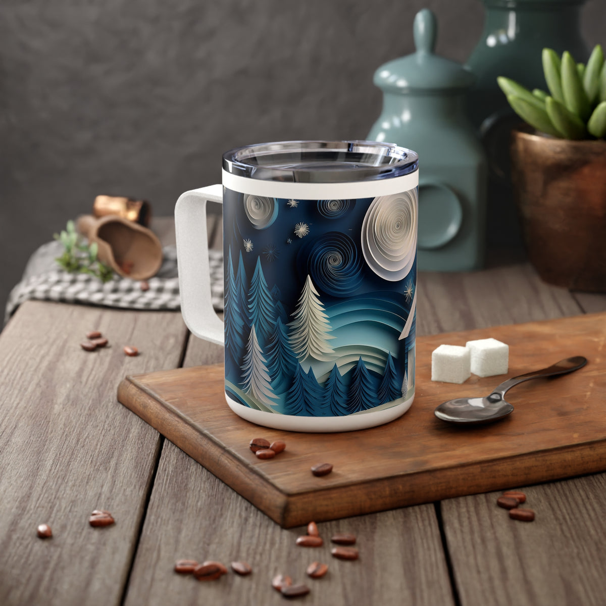 5 Art Design Insulated Coffee Mug Clear Lid 10oz Insulated Coffee Mug 10oz