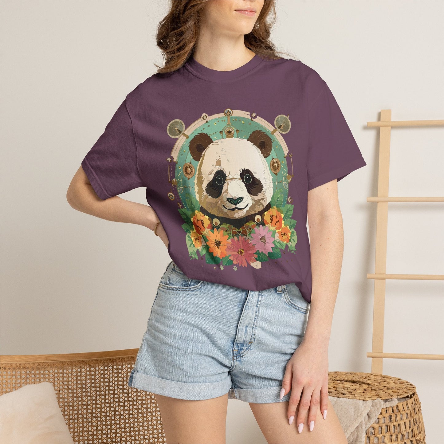 Panda Portrait Graphic T-Shirt Unisex Cotton Floral Animal Art Tee p3
