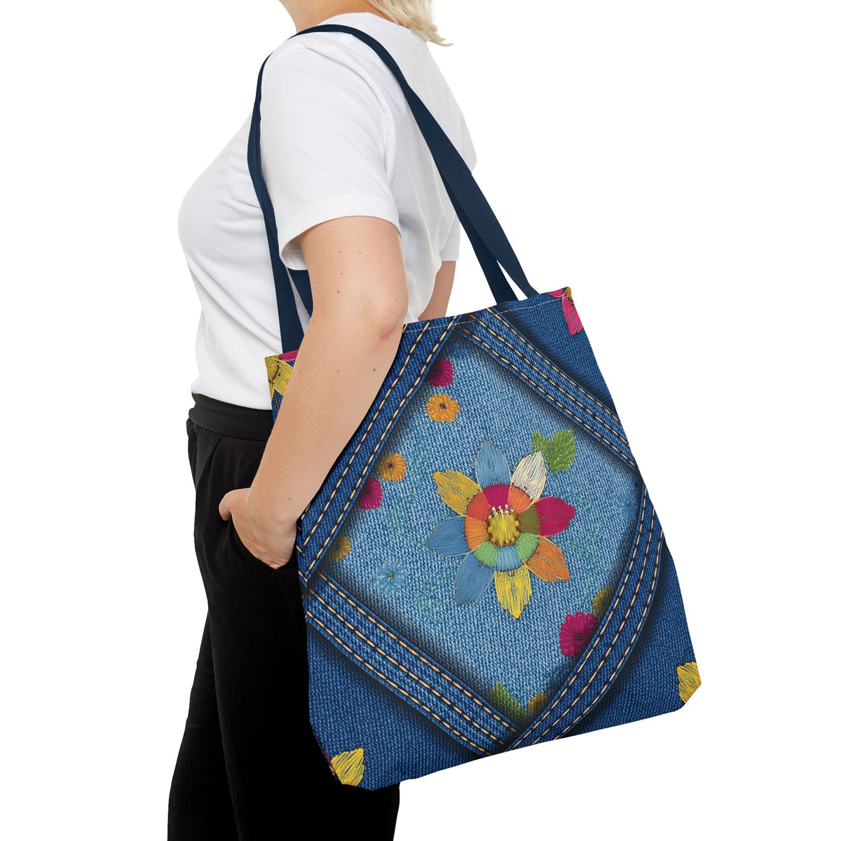Denim Fabric Imitation Print Unisex Canvas Bag Poly Spun 3 Sizes Tote Bag 161