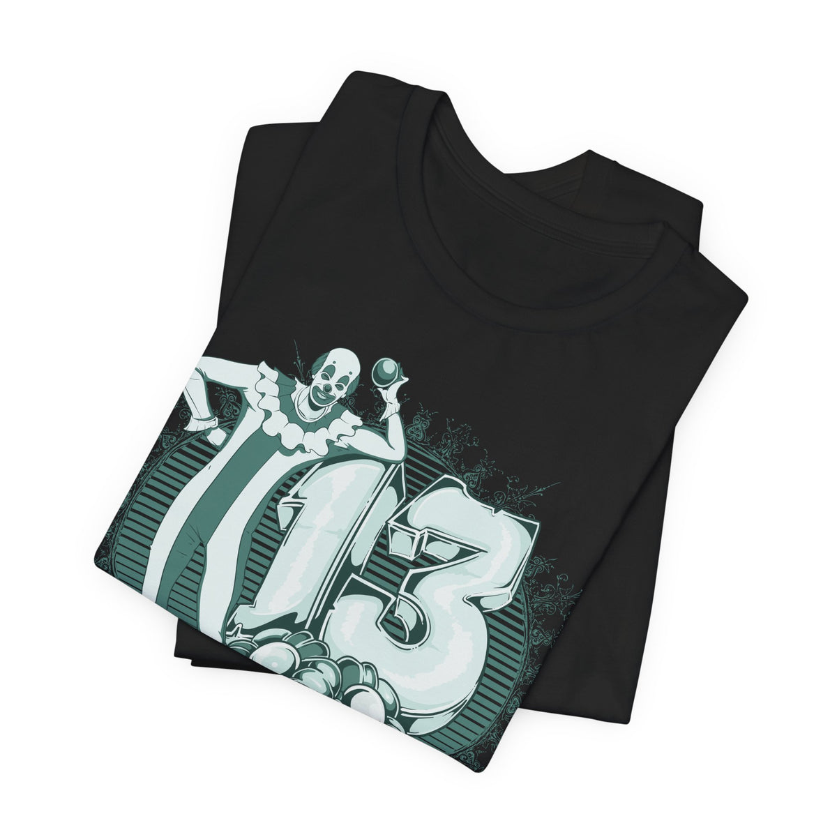 Lucky Number 13 Clown Illustration T-Shirt Vintage Numbers Floral Motif Unisex Cotton Art-39