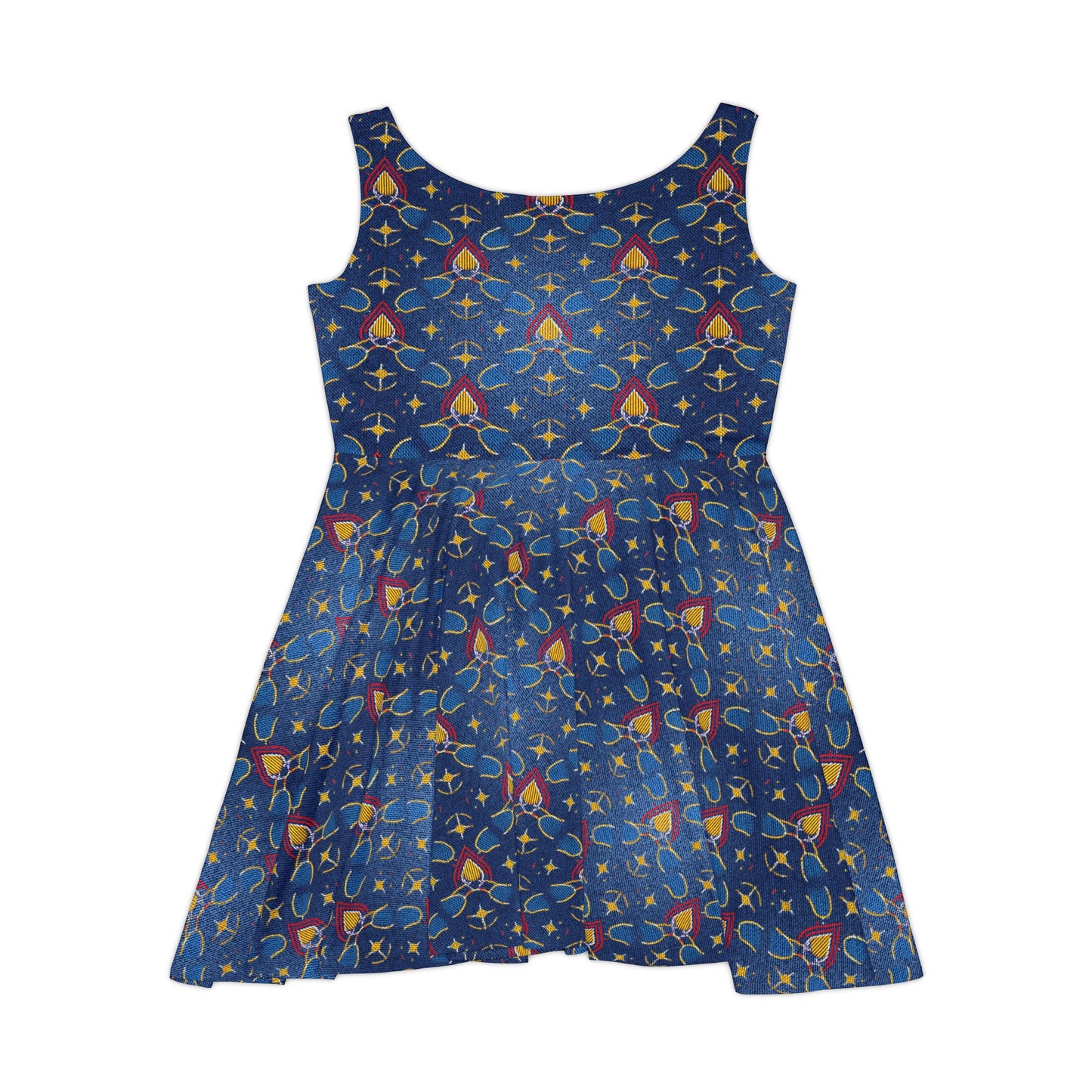 Women Diwali Denim Print Skater Dress, Denim Print Poly-Span Dress - 50