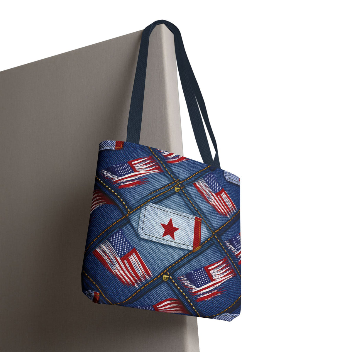 4th of July Graphic Denim Fabric Imitation Print Unisex Canvas Bag Poly Spun 3 Sizes Tote Bag 200-7