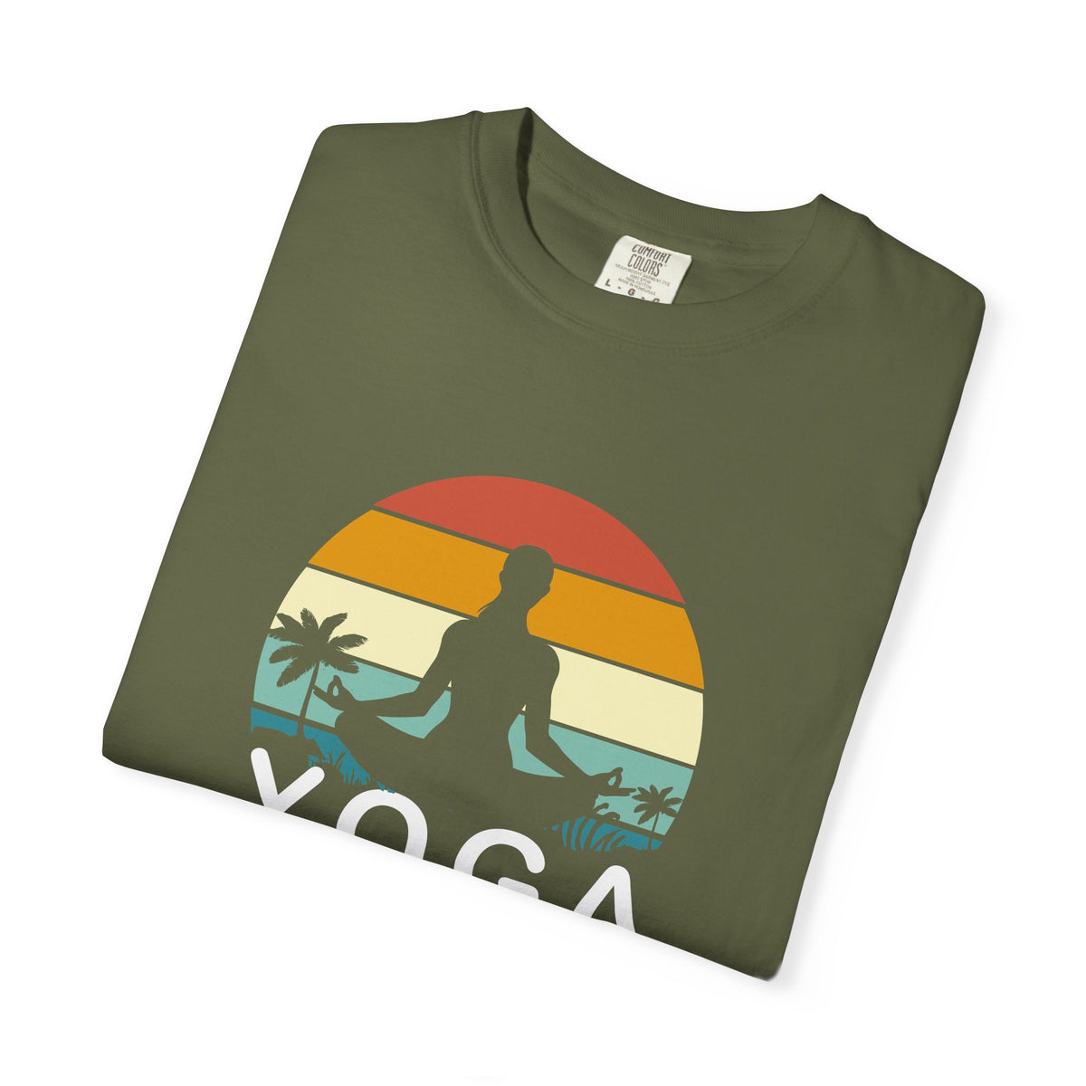 Sunset Yoga Retro Meditation Palm Trees Unisex Comfort Colors Garment-Dyed Heavyweight 100 Cotton Art Design T-Shirt w187