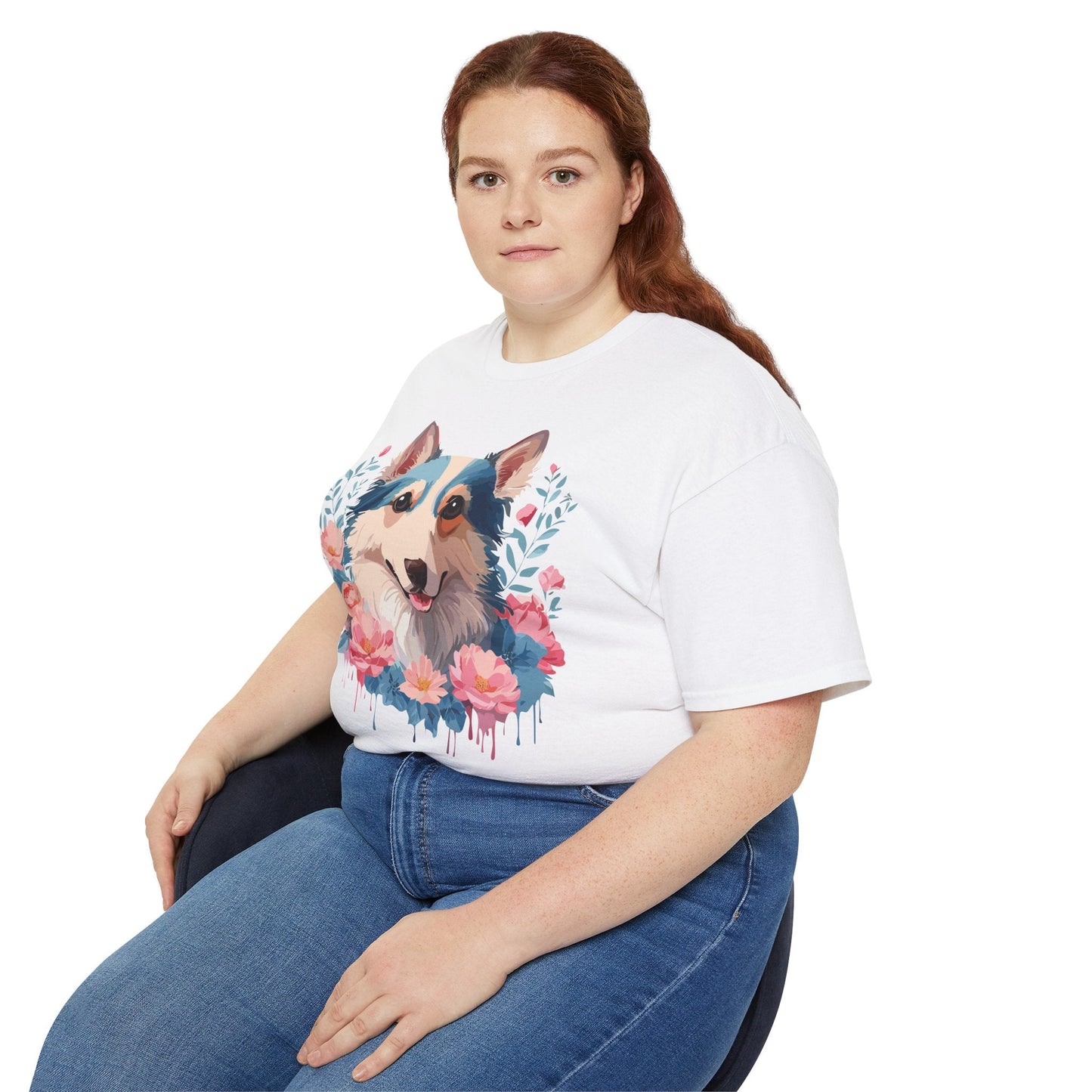 Floral Dog T Shirt Unisex Cotton Tee Gildan 2000 Classic Fit
