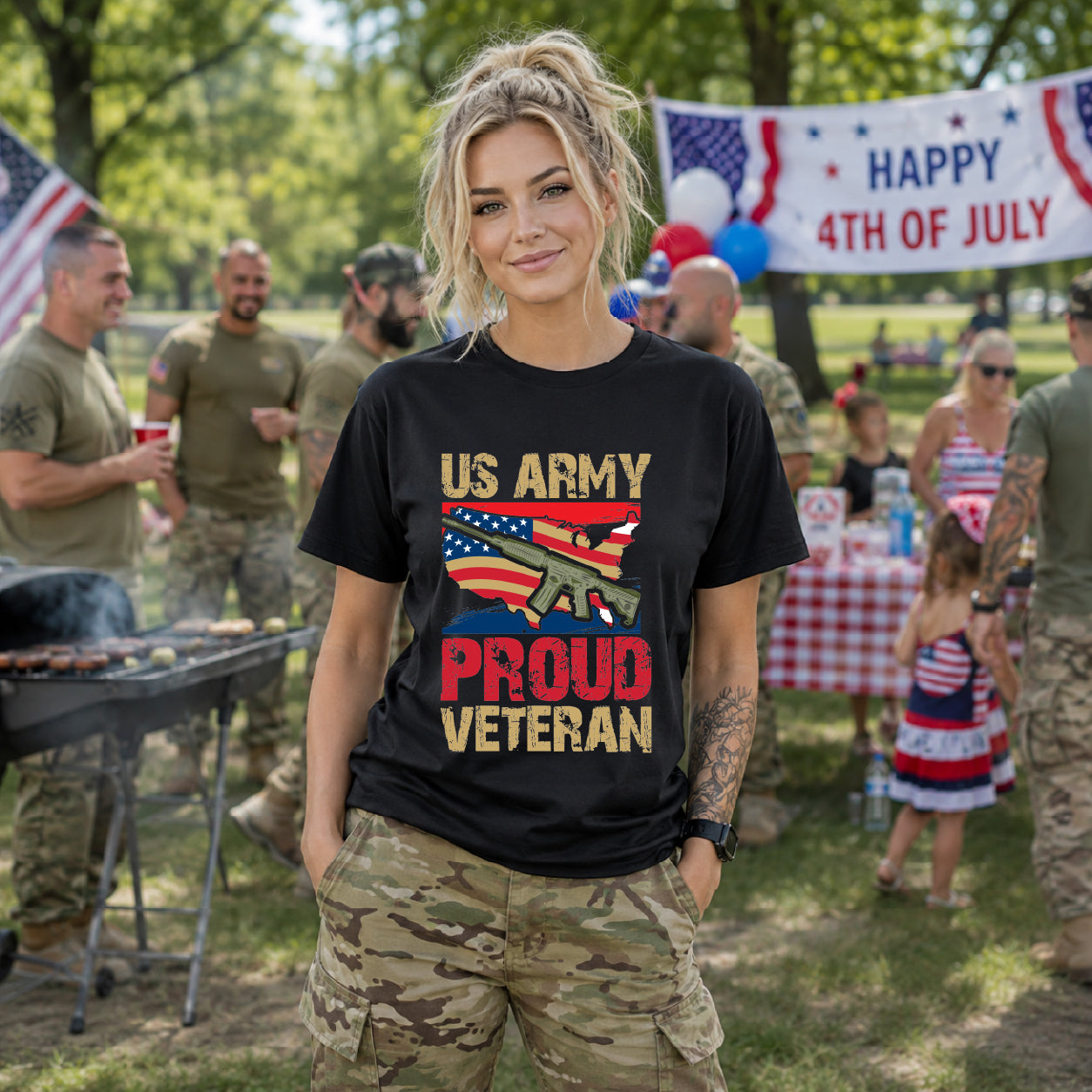 Army Veteran Patriotic Graphic Design Unisex Cotton T-Shirt v17