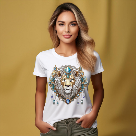 Lion Graphic Unisex 100 Cotton Tee With Unique Animal Golden Medallion Art Design 61