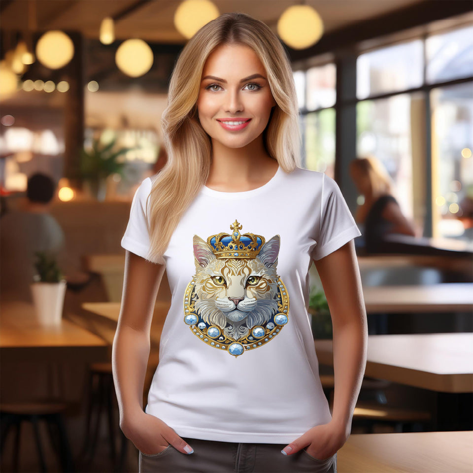 Cat Graphic Unisex 100 Cotton Tee With Unique Animal Golden Medallion Art Design 14