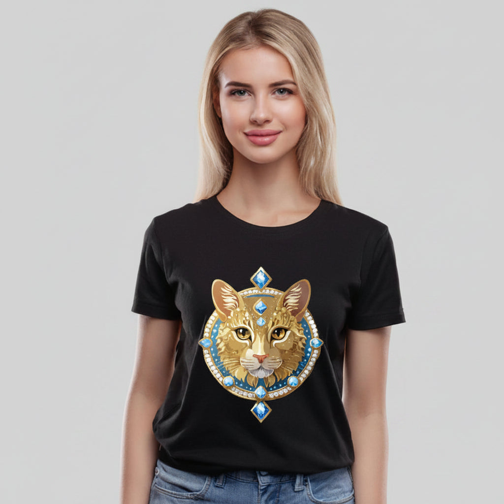 Cat Graphic Unisex 100 Cotton Tee With Unique Animal Golden Medallion Art Design 10