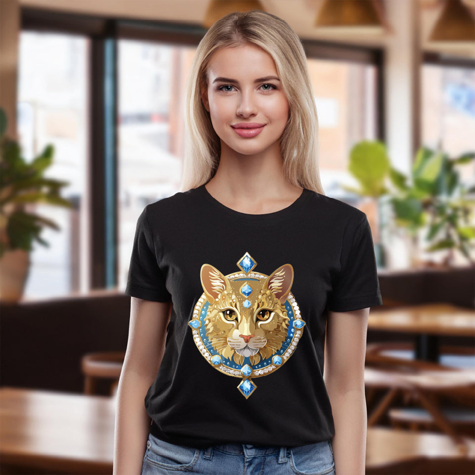 Cat Graphic Unisex 100 Cotton Tee With Unique Animal Golden Medallion Art Design 10