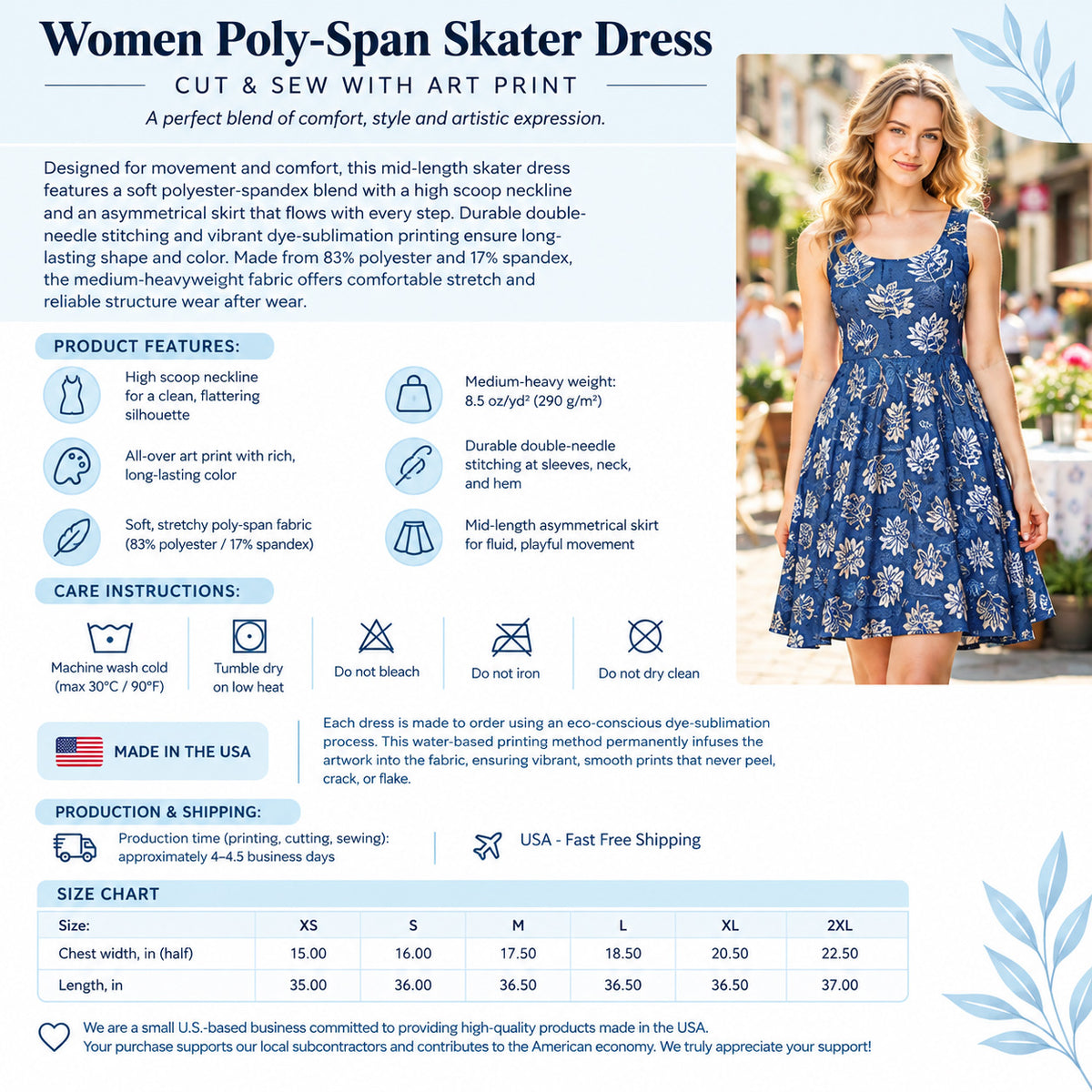 Women Denim Print Skater Dress, Denim Print Poly-Span Dress - 43