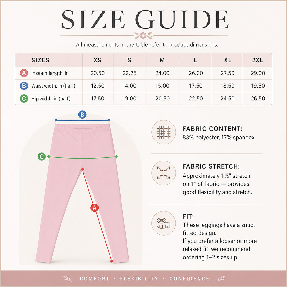 Powder Silk Cream Color Women's Poly-Span Casual Leggings XS-2XL