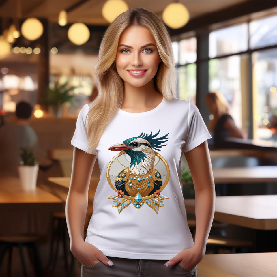 Bird Graphic Unisex 100 Cotton Tee With Unique Animal Golden Medallion Art Design 19