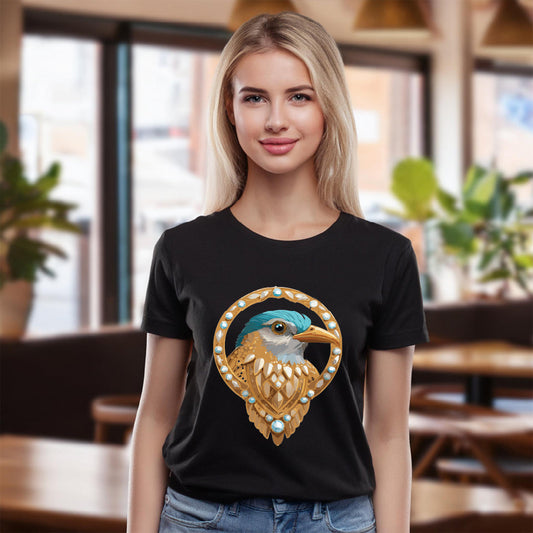 Bird Graphic Unisex 100 Cotton Tee With Unique Animal Golden Medallion Art Design 24