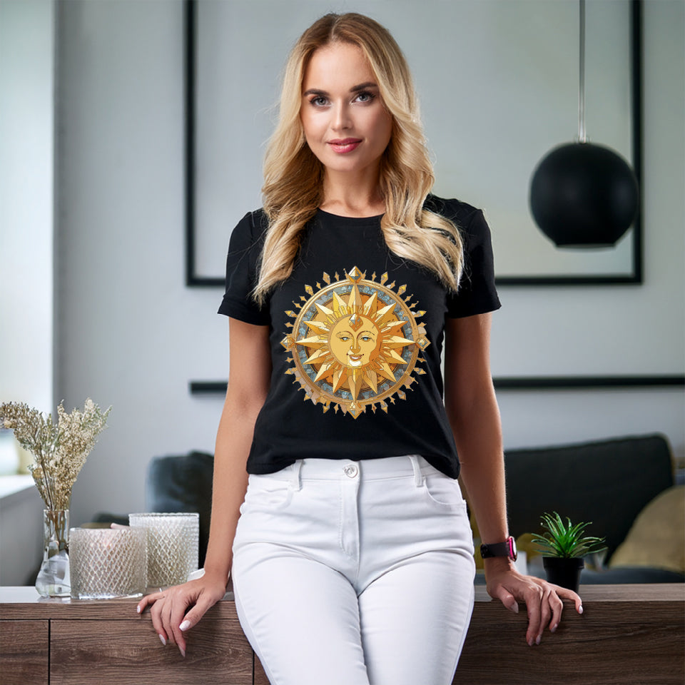 Gold Sun Graphic Unisex 100 Cotton T-Shirt with Golden Art Design 16