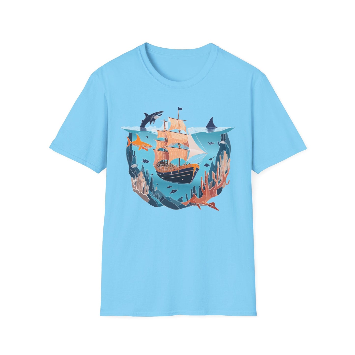 Ocean Tee Shirt Unisex Softstyle 64000 U Boat Design 100 Percent Ring Spun Cotton Tee