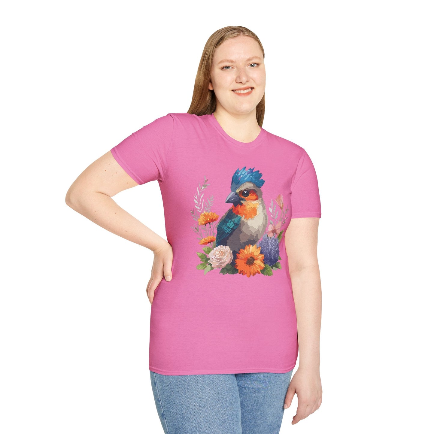 Floral Bird T Shirt Unisex Softstyle Tee 100 Percent Ring Spun Cotton Gildan 64000