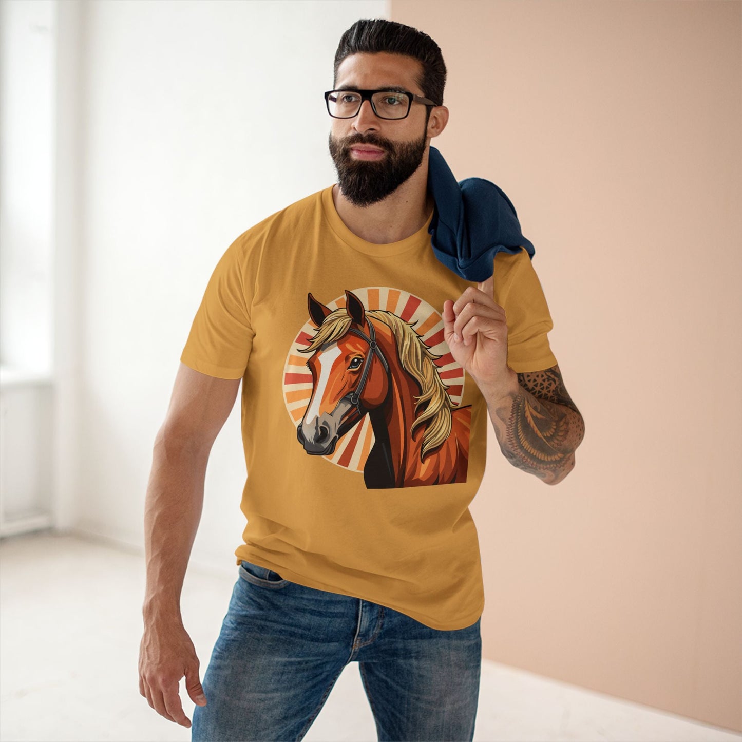 Unisex Premium Cotton Art Tee Featuring Horse Illustration Retro2Nova Animals Shirt Collection For All Seasons