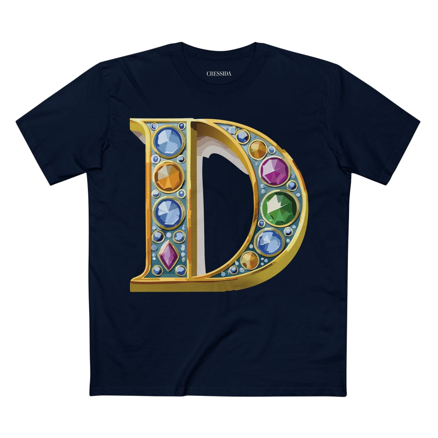 Letter D Graphic Design Tee Unisex 100 Cotton With Antique Gold Letters Artwork T-Shirt