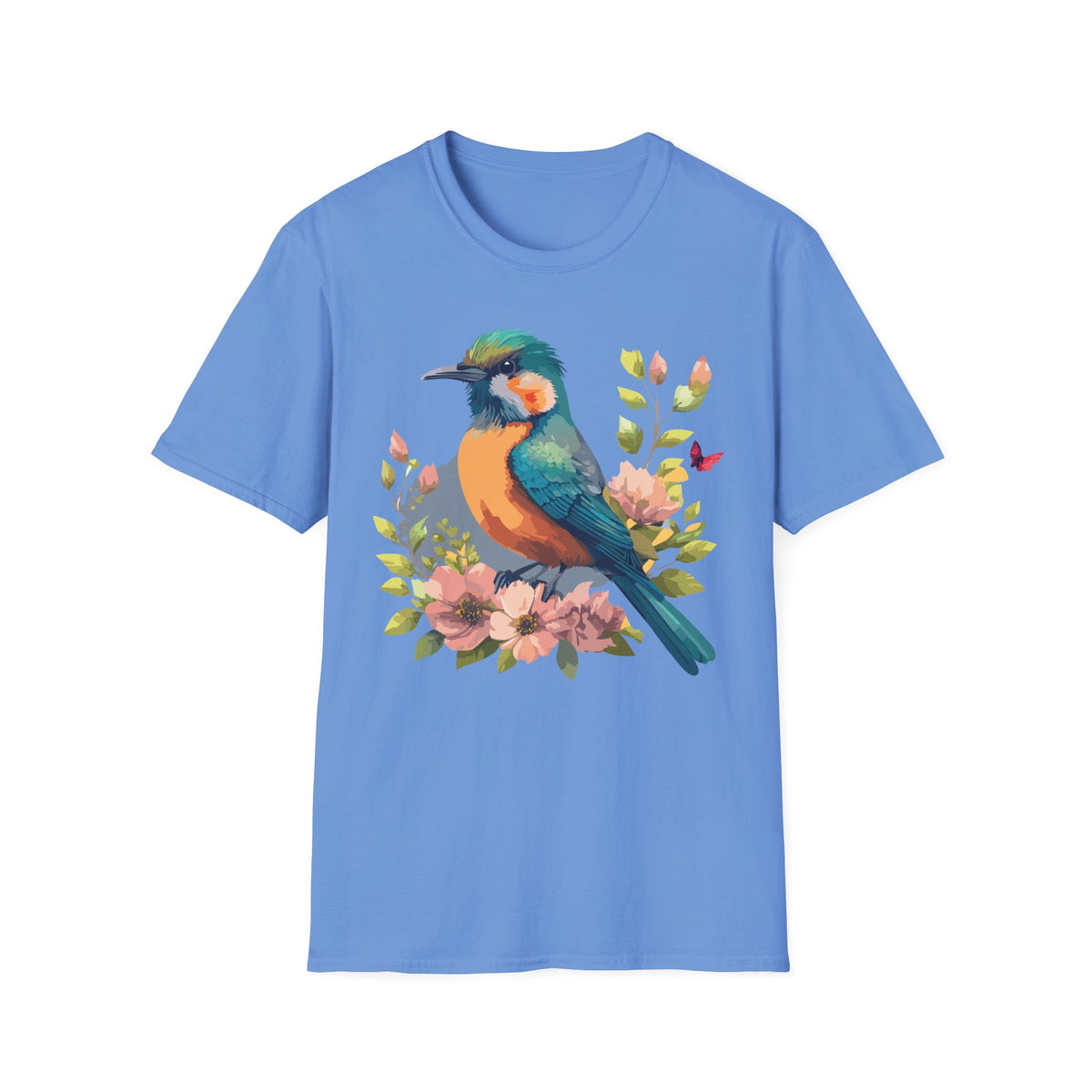 Colorful Bird Illustration T-Shirt | Floral Watercolor Kingfisher