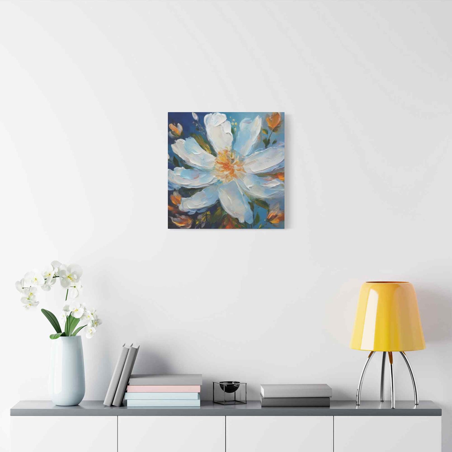 White Flower Print Canvas, White Flower Oil Paint Print 20x20, 24x24, 30x30, 32x32, 36x36, Art Design Print Non-Frame MC-4