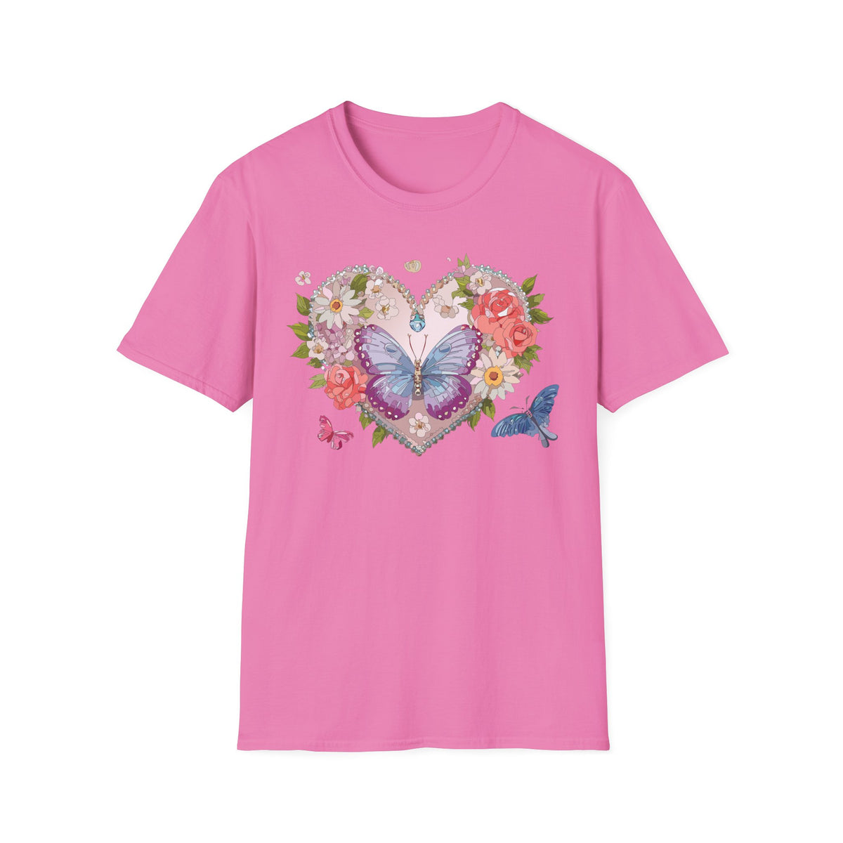 Floral Butterfly Heart Graphic Tee Unisex 100 Cotton Gildan T-Shirt