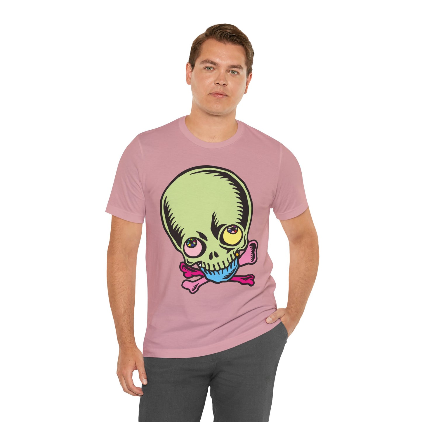 Lt Green Skull Graphic Design Tee, Skull Shirt, Vintage Tees, Art Design T-Shirt, Vintage Graphic Tee, Art Shirts with Skulls