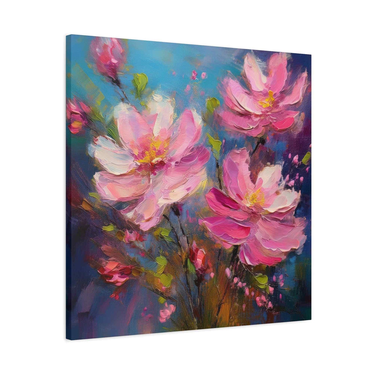 Pink Flowers Print Canvas, Pink Flowers Oil Paint Print 20x20, 24x24, 30x30, 32x32, 36x36, Art Design Print Non-Frame MC-10