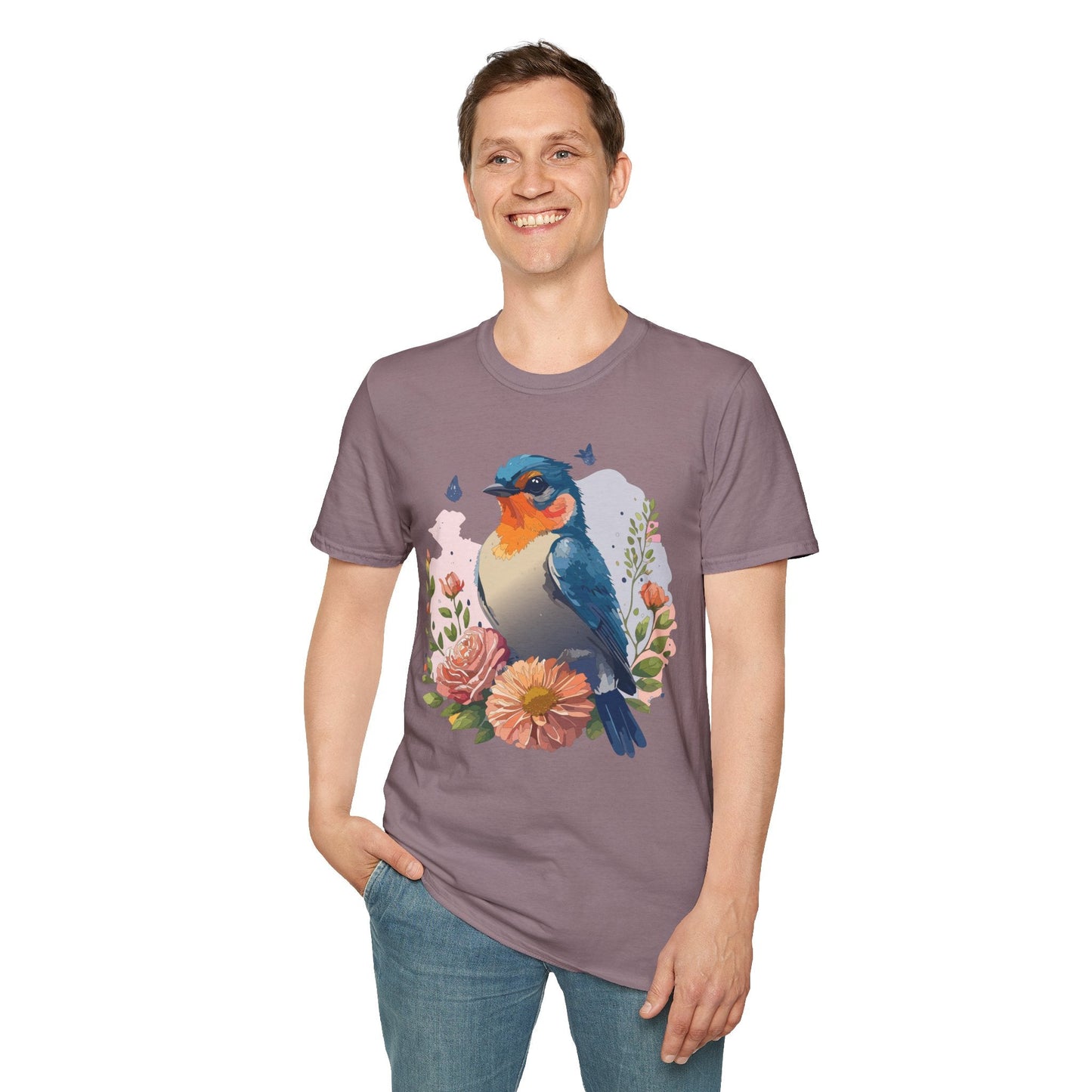 Bird T Shirt Floral Design Unisex Gildan Softstyle 64000 Ring Spun Cotton Tee Breathable Wear