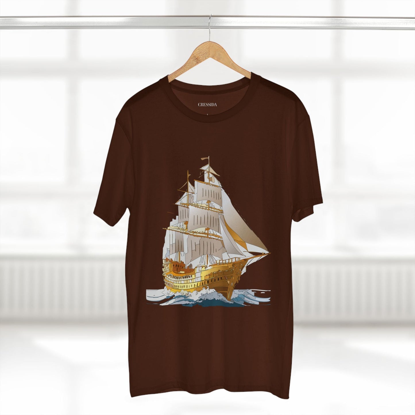 Ship Graphic Unisex 100 Cotton T-Shirt with Gold Frigate Art Design 22