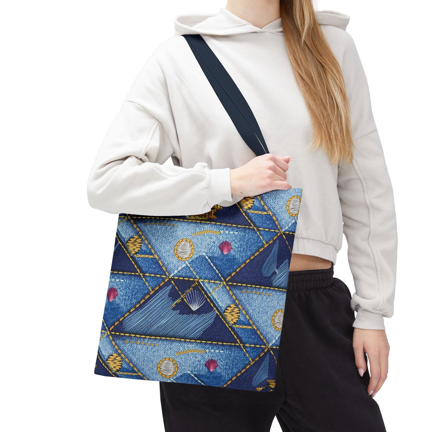 Denim Fabric Imitation Print Unisex Canvas Bag Poly Spun 3 Sizes Tote Bag 182-23