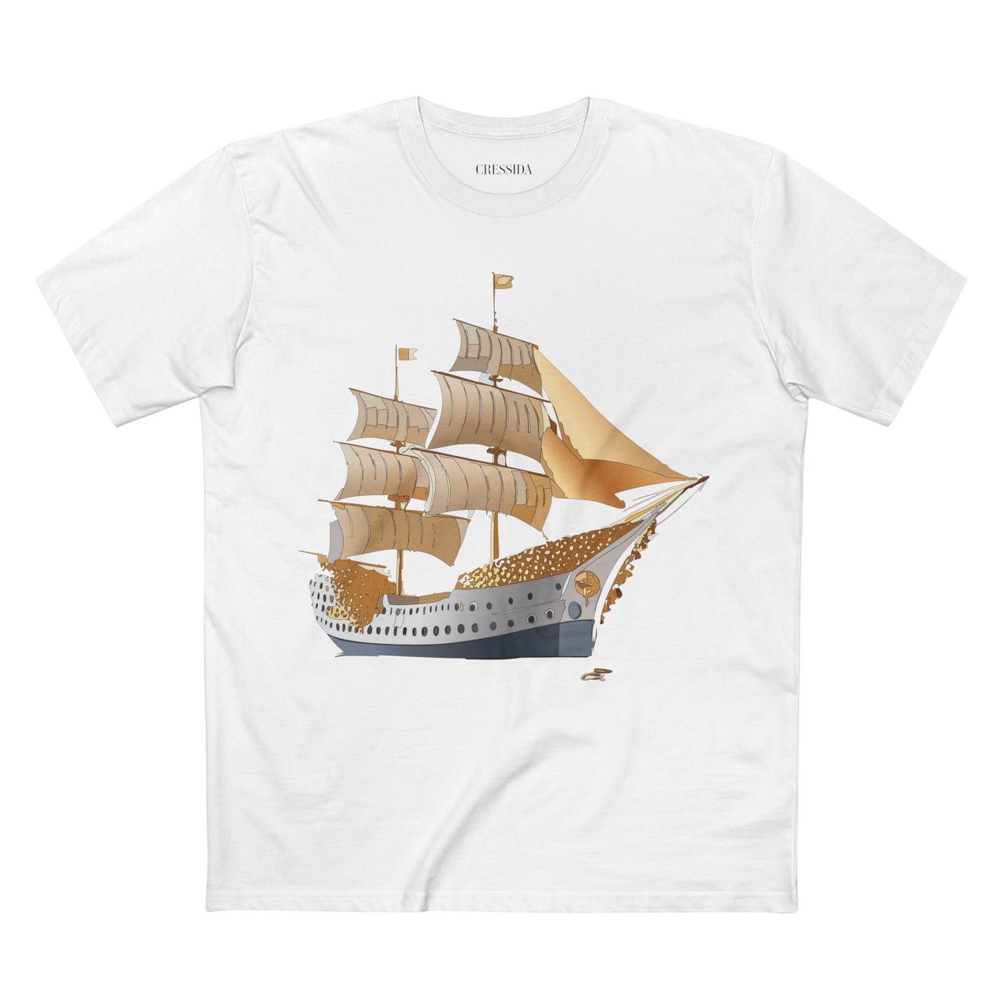 Ship Graphic Unisex 100 Cotton T-Shirt with Gold Frigate Art Design 25