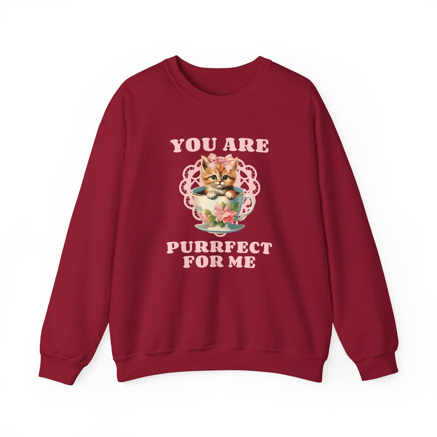 Cat Sweatshirt With Heart Print Valentines Day Unisex 50 50 Cotton Poly Crewneck