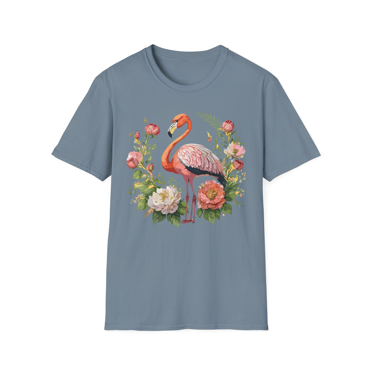 Floral Flamingo T-Shirt | Pink Flamingo with Flowers
