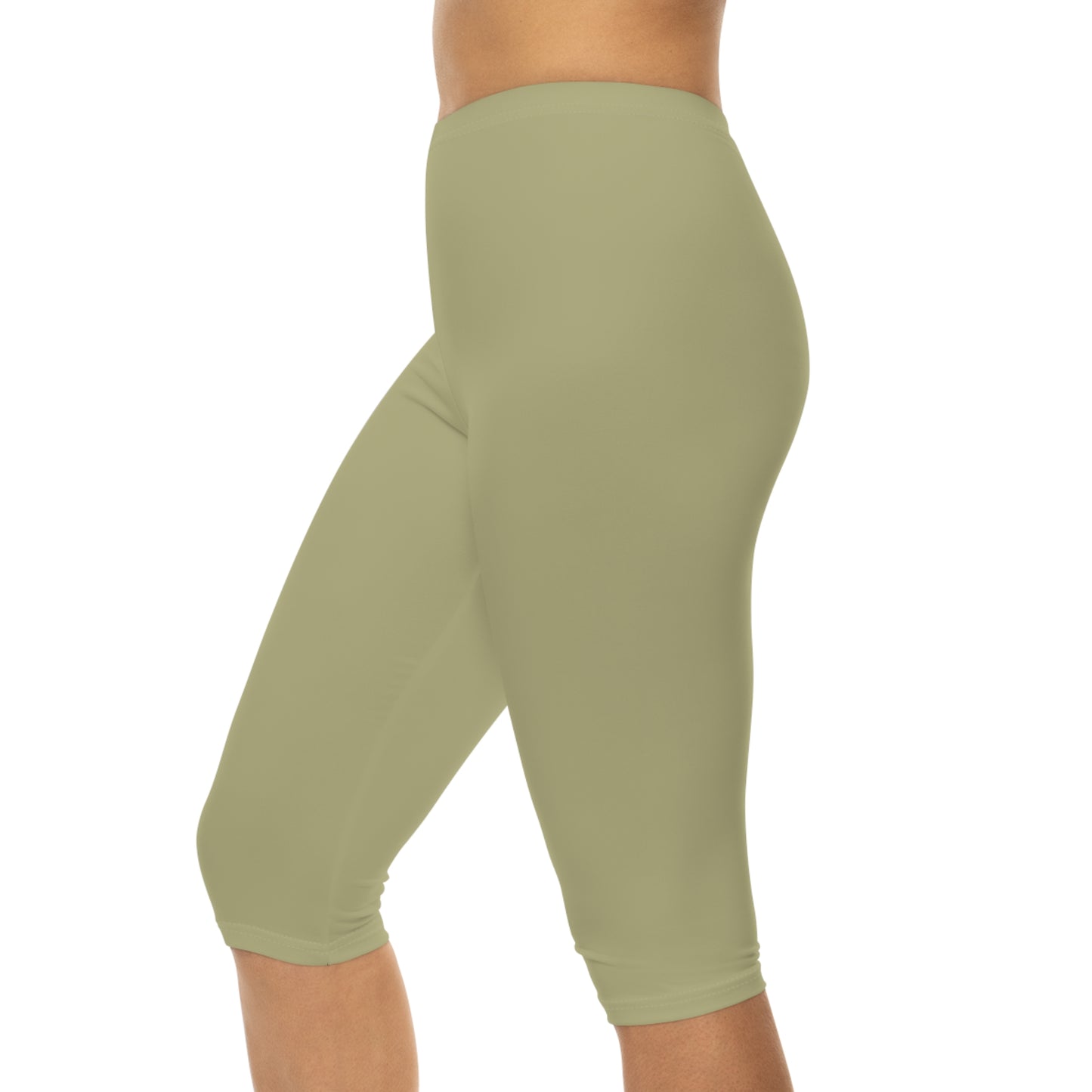 Dry Sage Color Women's Brushed Suede Poly Span Casual Capri Leggings XS-2XL