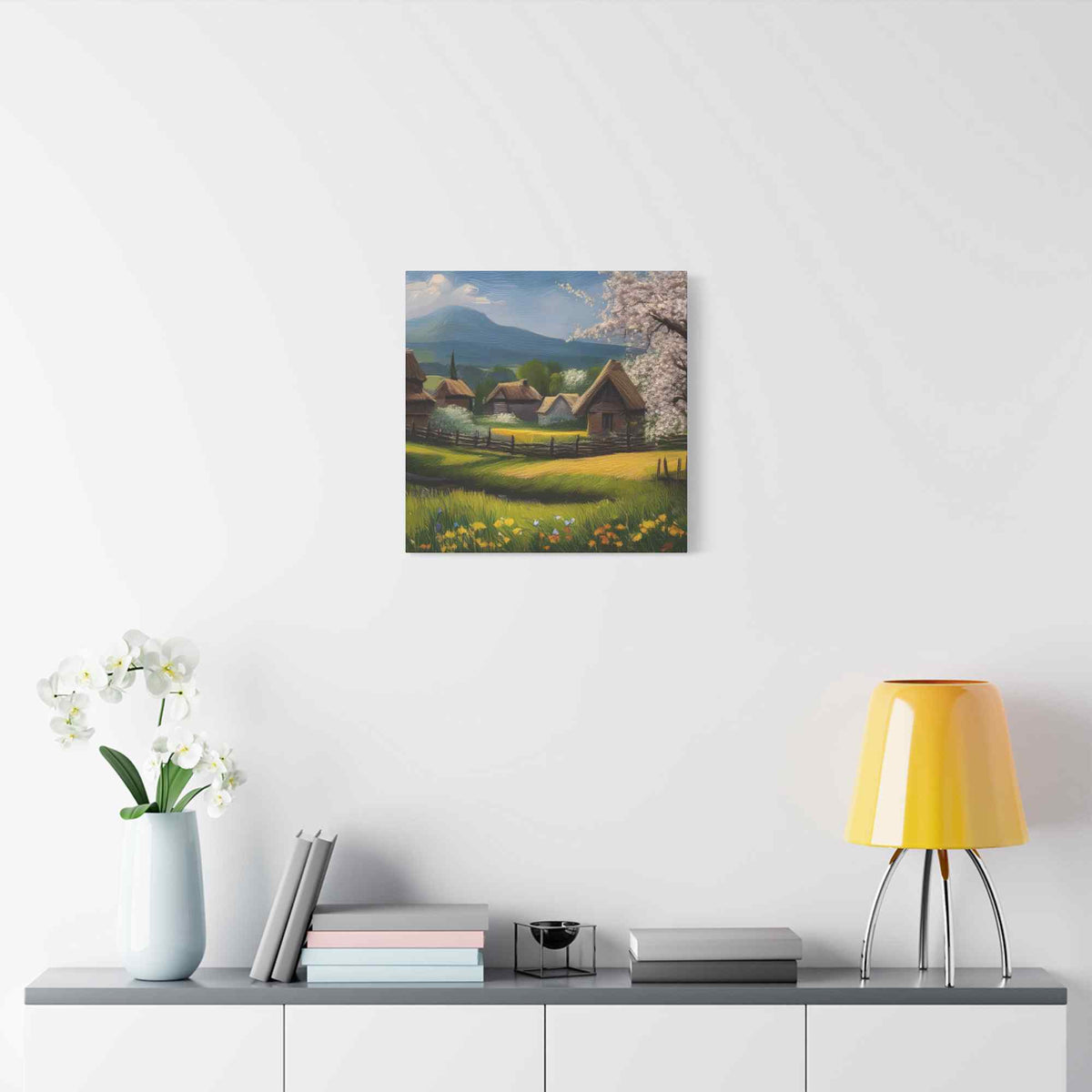 Countryside Spring Print Canvas, Oil Paint Print 20x20, 24x24, 30x30, 32x32, 36x36 Art Design Pine-Wood Inner Frame MC-110
