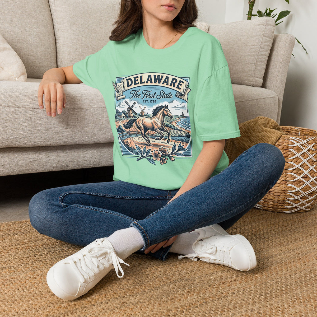 Delaware 'The First State' Scenic Travel Tourist Graphic Tee Unisex 100 Cotton Gildan T-Shirt