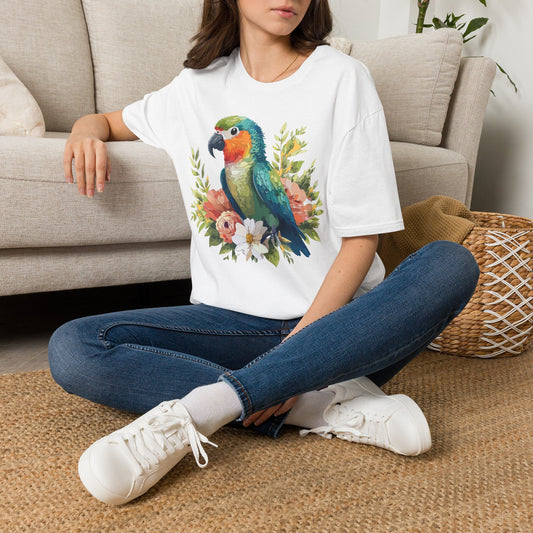 Colorful Parrot Floral Illustration T-Shirt | Tropical Bird Tee