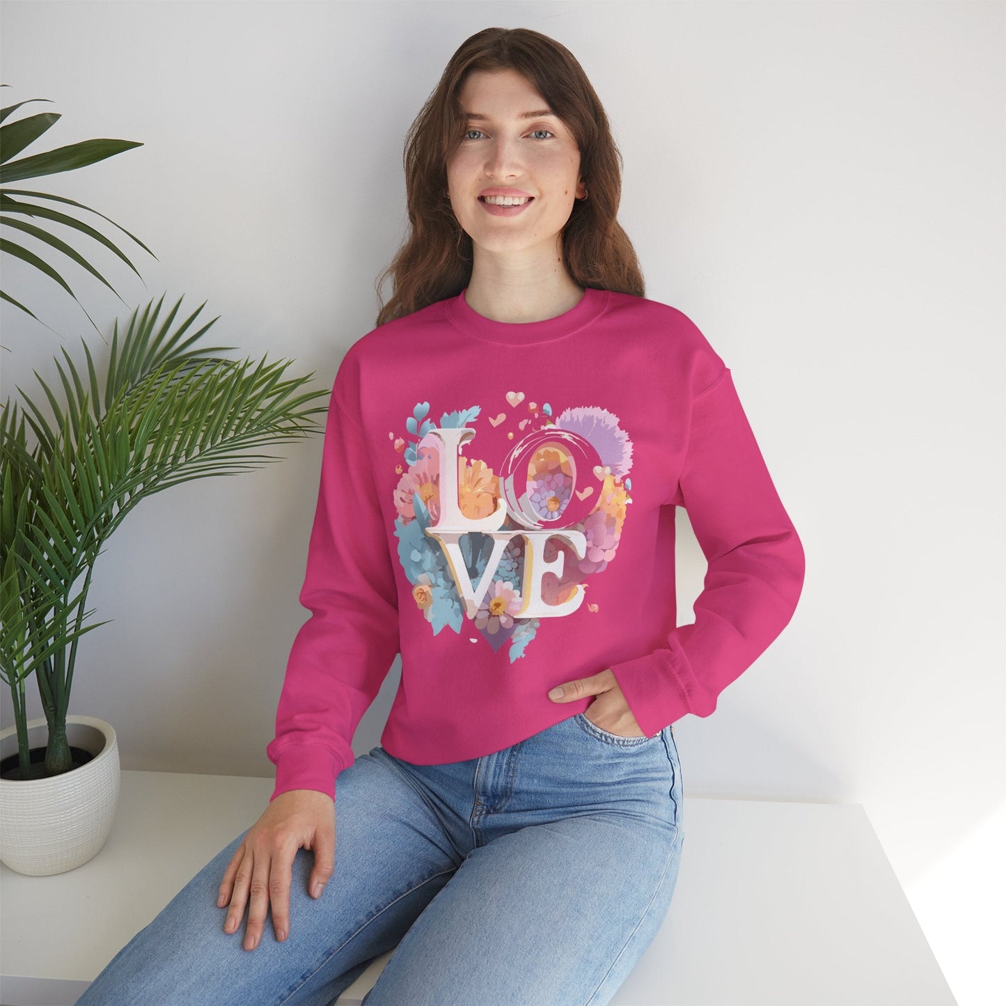 Floral Love Sweatshirt For Valentines Day Unisex Crewneck 50 50 Cotton Polyester Gildan 18000