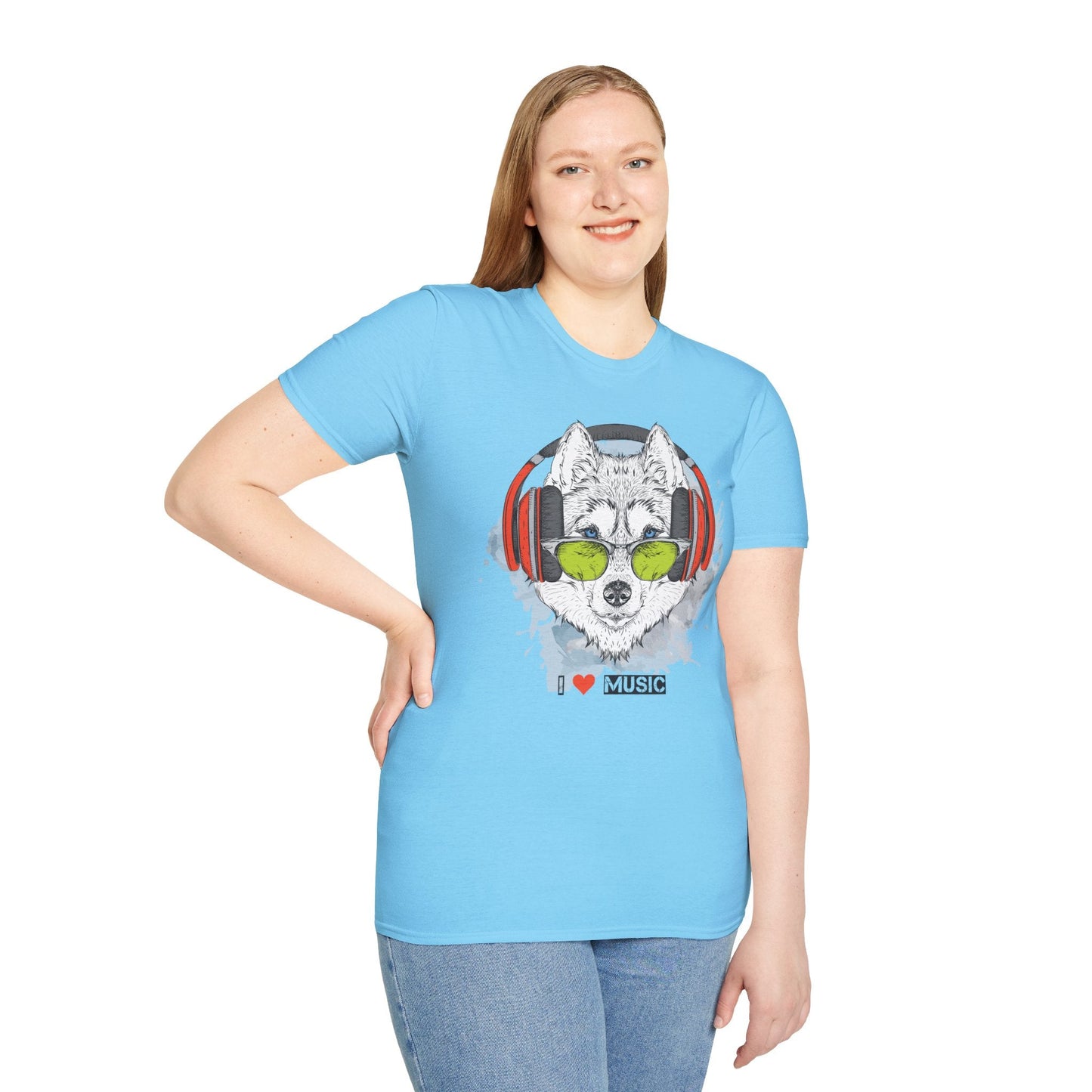 I Love Music Animals Shirt With Headphones Unisex Softstyle Tee Premium Comfort Short Sleeve