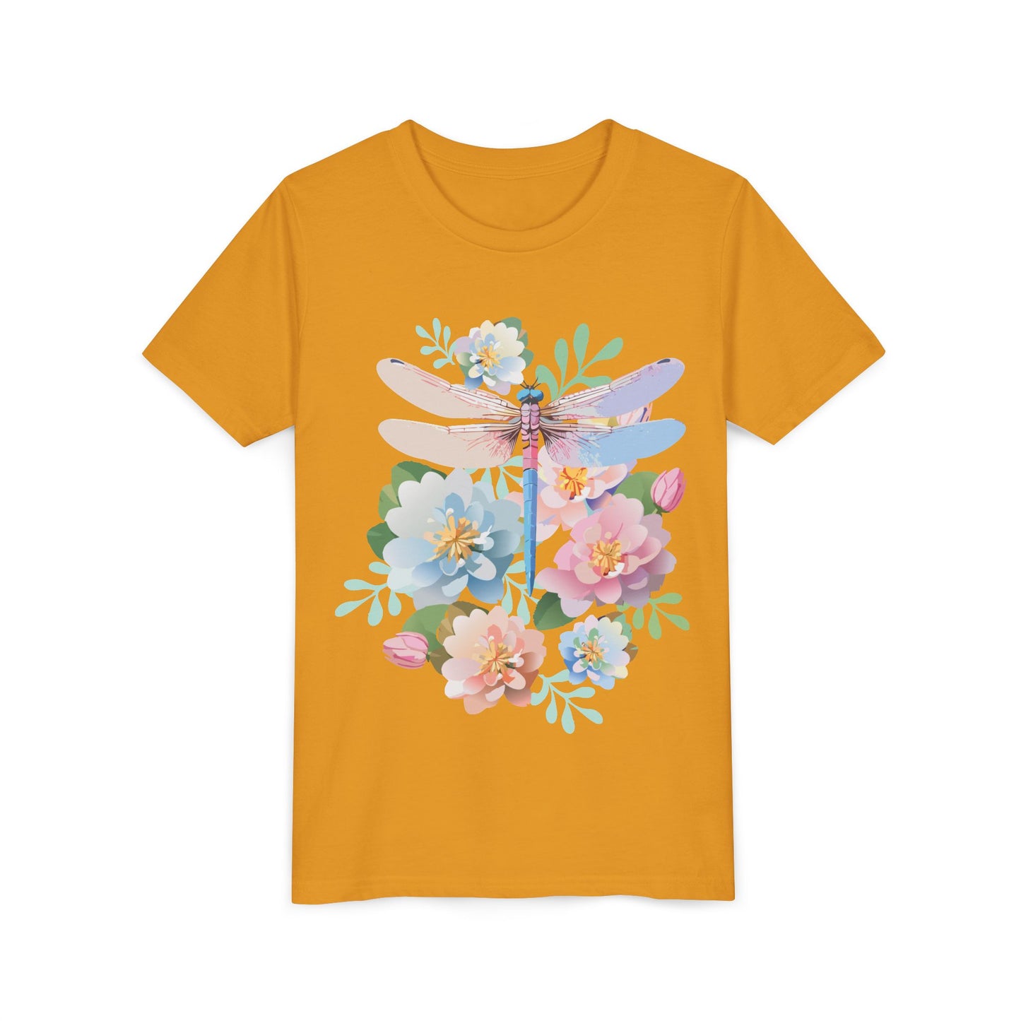 Dragonfly Blossom Youth Tee - Colorful Short Sleeve T-Shirt for Spring Celebrations (9-14)